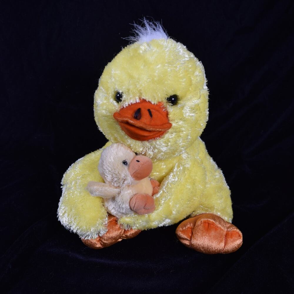 Dan Dee Yellow & Orange Mother Plush Duck w Baby Duckling Stuffed Animal Toy 11"